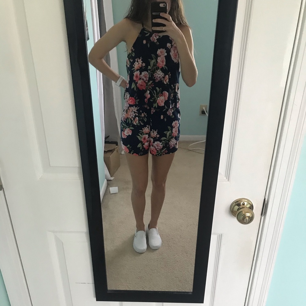 blue floral romper